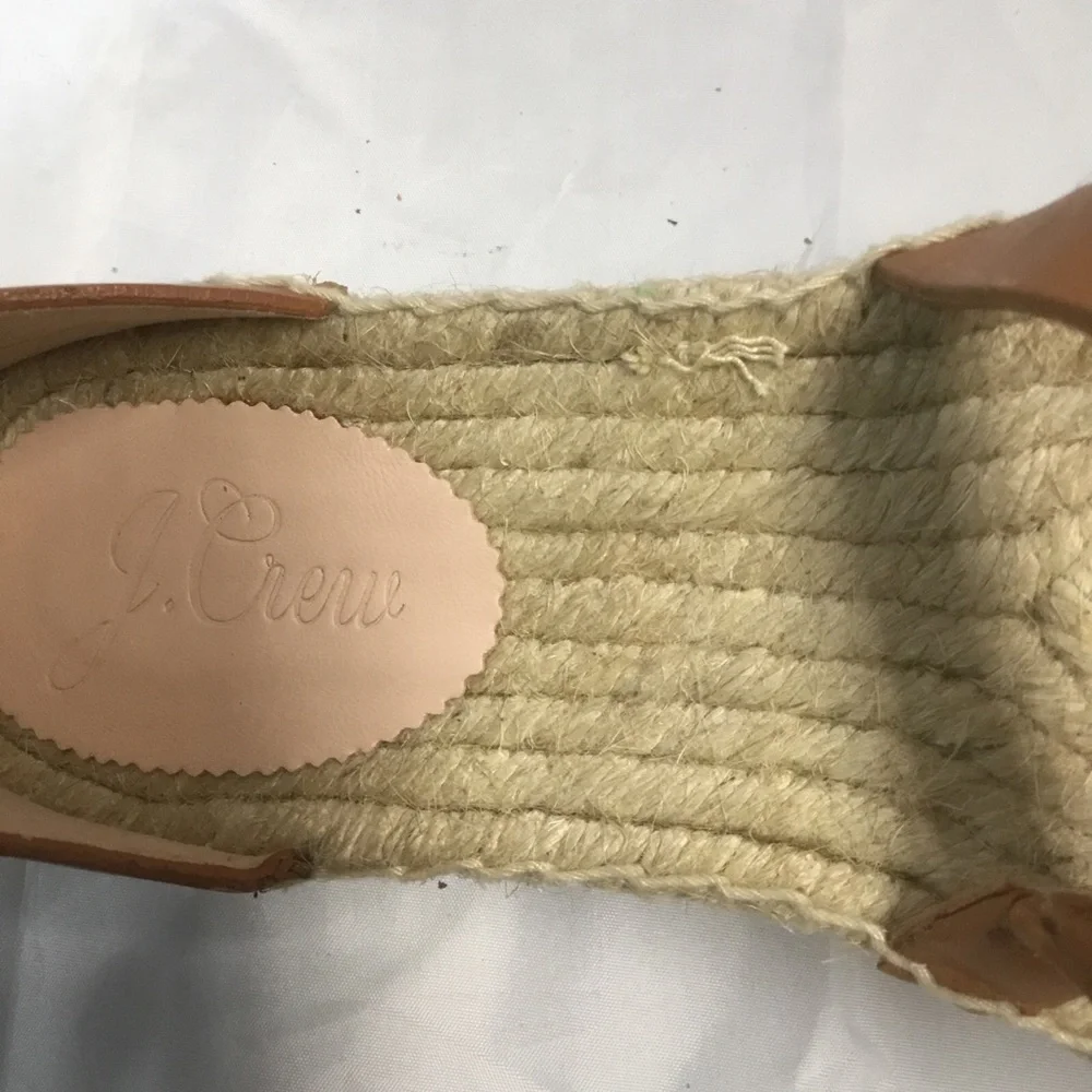 J. CREW 8.5 Brown Gladiator Espadrilles Leather Jute 1.5” Platform BH424